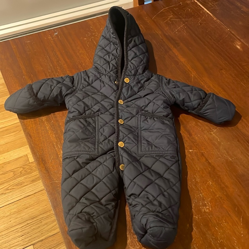 Ralph Lauren Quilted Hooded Baby Puffer Snowsuit - Navy